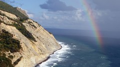 Landscapes Sea nature ocean land coast rainbows