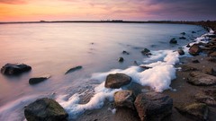 Landscapes Sea nature rocks Beaches sunlight long exposure