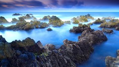 Landscapes Sea nature rocks mist dreamy skyscapes