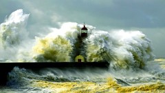 Landscapes Sea nature storm waves lighthouses