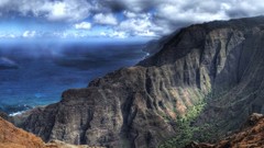 Landscapes Sea nature Trees blue clouds hills white coast Green 