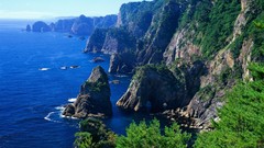 Landscapes Sea nature Trees coast rocks shore forests HDR 