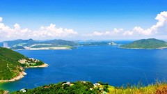 Landscapes Sea nature Trees grass yellow water clouds ocean 