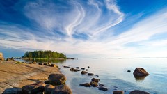 Landscapes Sea nature Trees Islands boulder skyscapes