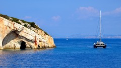 Landscapes Sea nature water blue coast Boats catamaran outdoors 