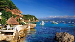 Landscapes Sea nature water blue sky coast area Sailboats 