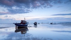 Landscapes Sea nature water clouds ocean dawn coast Boats 