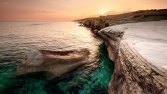 Landscapes Sea nature water dawn coast cliffs rocks cyprus