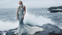 Landscapes Sea nature woman wet blondes charlize theron models 