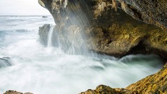 Landscapes Sea nature yellow water ocean white coast rocks 