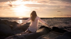 Landscapes Sea ocean woman blondes