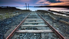 Landscapes Sea stones Steel track skyscapes railroads