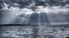 Landscapes Sea sun Mountains clouds flora