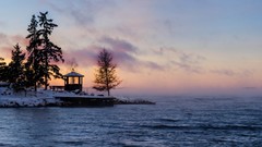 Landscapes Sea Trees clouds