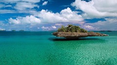 Landscapes Sea Trees clouds Islands rocks