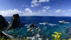 Landscapes Sea Trees Mountains Japan rocks waves skyscapes yun