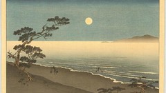 Landscapes Sea Trees night moon Japan Islands Japanese Asia 