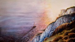 Landscapes Sea water hills paint Boats paintings artwork