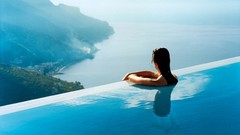 Landscapes Sea water woman swimming brunettes swimming pools