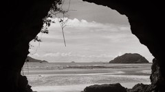 Landscapes Seaside caves grayscale