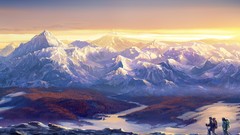 Landscapes snow Mountains horizon paintings streams mountaineers