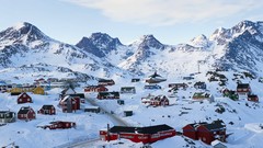 Landscapes snow Mountains panorama houses Greenland snow 