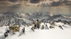 Landscapes snow Mountains sun rays sunray