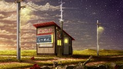 Landscapes snow Stars clouds houses scenic