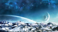 Landscapes snow Stars Mountains rise planets outer space sci-fi