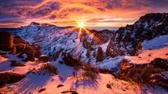 Landscapes snow sun Mountains hills pink orange mount sunlight 