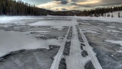 Landscapes snow winter clouds Frozen roads forests tire tracks