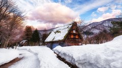 Landscapes snow winter cottage