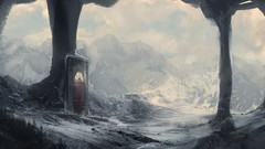 Landscapes snow winter dark rocks doors artwork fantasy art