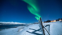 Landscapes snow winter lakes fences aurora borealis
