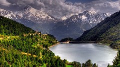 Landscapes snow winter Mountains fields rivers