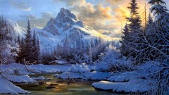 Landscapes snow winter Mountains paintings artwork