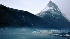 Landscapes snow winter water Mountains ocean lakes peaks