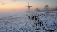 Landscapes snow winter windmills