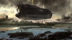 Landscapes spaceships science fiction artwork digital art 