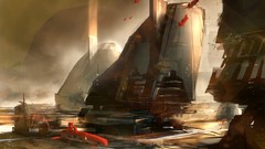 Landscapes spaceships science fiction artwork digital art 