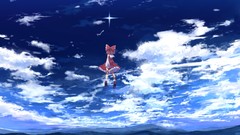 Landscapes Stars clouds hills back flying Ribbons red dress 