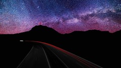 Landscapes Stars Mountains clouds lights evening roads