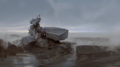 Landscapes stones fog artwork digital art