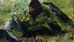 Landscapes stones moss paintings Russian forests artwork 