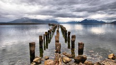 Landscapes stones nature gray water Mountains clouds ocean old 
