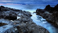 Landscapes stones nature water clouds rivers