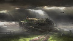 Landscapes storm town artwork digital art fantasy art