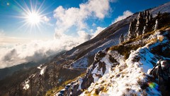 Landscapes sun Mountains clouds
