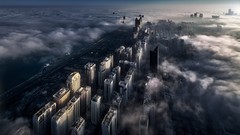 Landscapes sunrise fog gray dubai buildings cityscapes