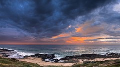 Landscapes sunrise nature grass blue clouds ocean coast Beaches 